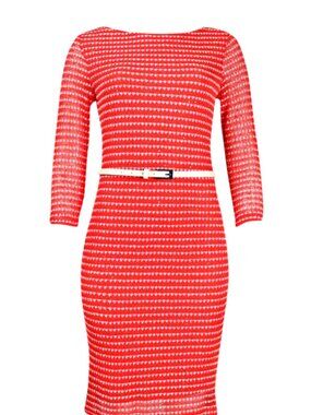 Sharagano 3/4 Sleeve Boat Neck Knit Knee-Length Belted Dress